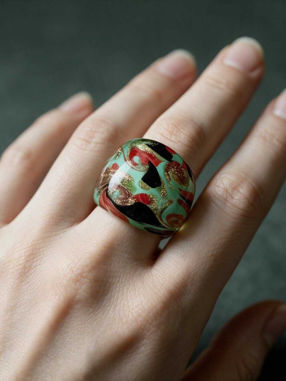 Authentic Murano Glass Ring – Made in Venice, Italy – Size 7.5–8
